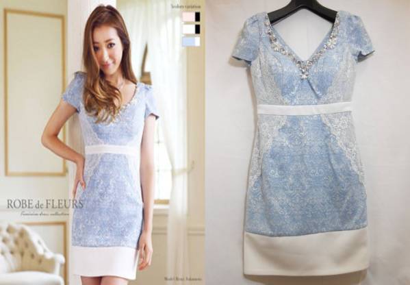 新品 ROBE de FLEURS ローブドフルール ドレス ワンピース S 青