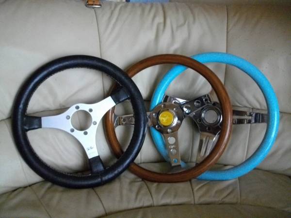 ハンドル　レザー/ウッド　MOMO等　３個　35cm位　中古