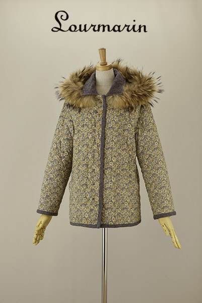 M4699■Lourmarin■リアルファー付花柄キルティングコート M美品