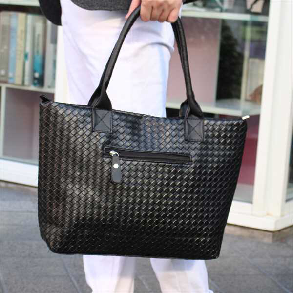 メッシュ 編み込み メンズ トートバッグ レザー 黒 ブラック