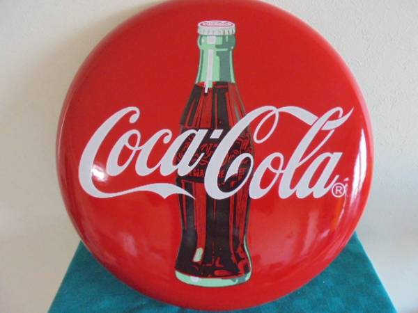 美品 コカ・コーラ 円形 ボタン型 琺瑯 ホーロー看板 直径50cm 看板 