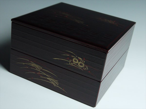 時代漆器 螺鈿金蒔絵 四段重箱 天然木製漆塗 花唐草総蒔絵