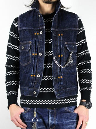 VISE レッドテイル バイカー仕様ライダースBKデニムベスト2nd(XL