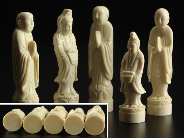 【琴》本象牙仏像彫印材 まとめて５本 文房具 書道具 AK848