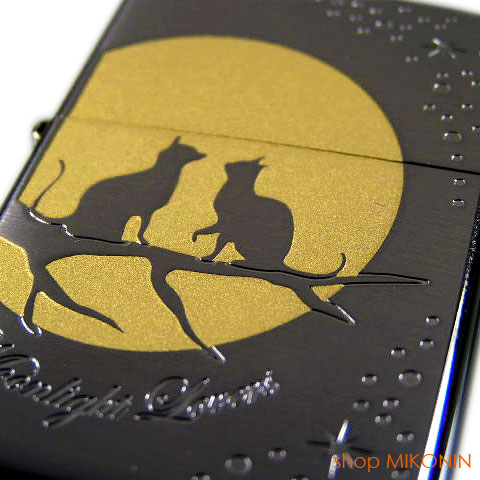 ZIPPO ムーンライトラヴァーズ (D) ブラックサテン 「キャット」