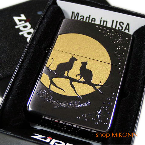 ZIPPO ムーンライトラヴァーズ (D) ブラックサテン 「キャット」