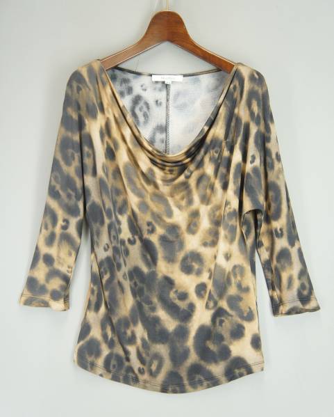 D8206*マックスマーラ-*ヒョウ柄*7分袖*ドレープ*カットソー*M