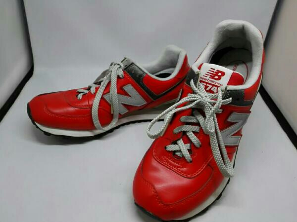 New Balance 574 レザースニーカー 赤×グレー 26.5cm M574RDJ