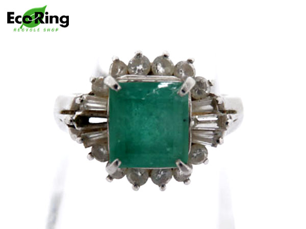 1円 Pt850×エメラルド×ダイヤモンド デザイン リング HG392