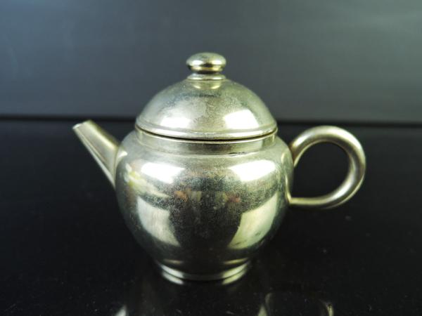 【雲】古銅 白銅被せ後手砲口急須 煎茶道具Y84