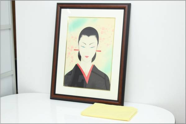 美品】鶴田一郎 『凛』 美人画 12号 油彩画 肉筆 39/150 石版画