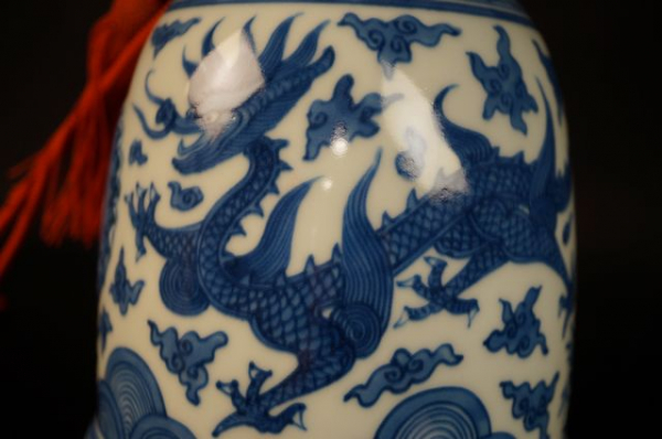 五山】三世三浦竹泉製倣木米翁意青華雙龍画鐘共箱 n-15 日本の陶磁