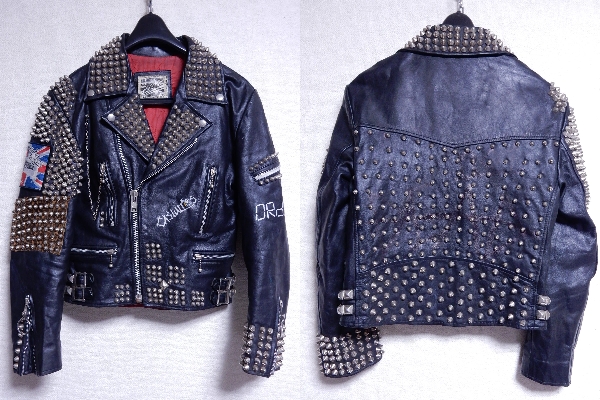 英国製！スタッズリメイク！リアルレザーライダース鋲ジャン黒30