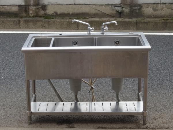 ◆中古品◆ステンレス ダスト付2層シンク◆1200x600◆90