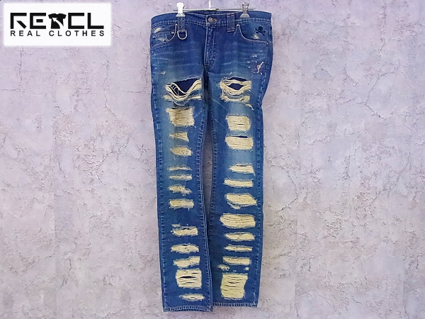 Roen/ロエン スワロ クラッシュ加工 ストレートデニムパンツ/32 Roen 