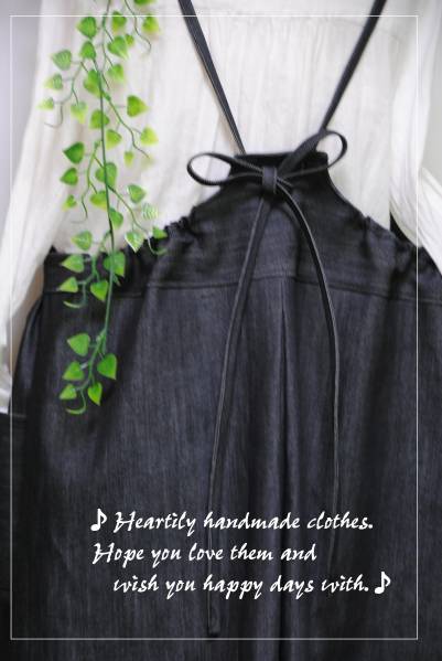 デニム　エプロンワンピース　バックリボン　ハンドメイド　4L～
