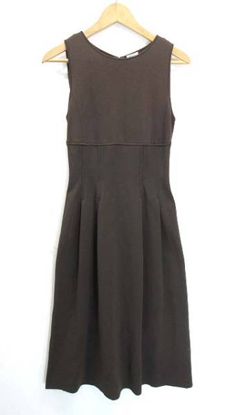 フォクシー FOXEY ワンピースノースリーブ ミモレ丈 茶 42