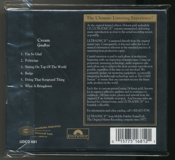 廃盤MFSL高音質24KゴールドCD】Cream「Goodbye」(輸入盤)