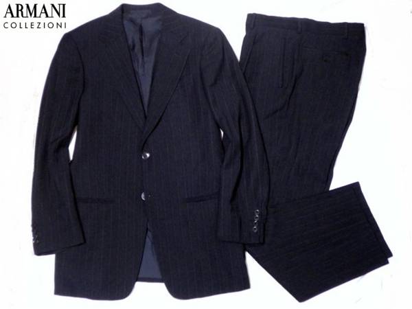 伊製 ARMANI アルマーニ 上質 ストライプ シングルスーツ 紺 46