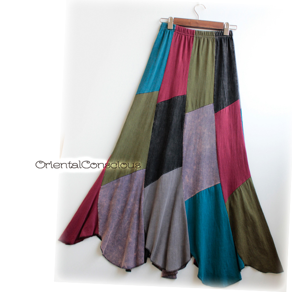 曲線パッチワーク♪ウォッシュドゥ・マーメイドスカート☆アジア