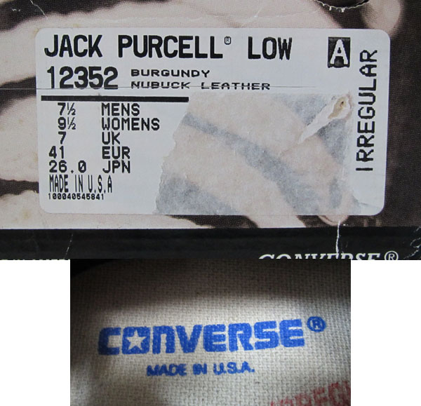 新品 USA製 コンバース ジャックパーセル BURGUNDY US7.5 11AS18