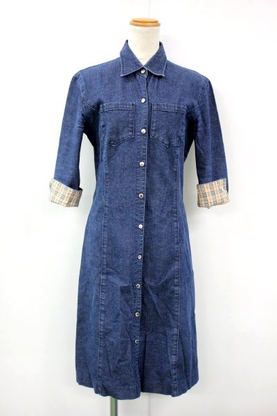 E11◇BURBERRY BLUE LABEL◇デニム シャツワンピース チェック40 BLUE
