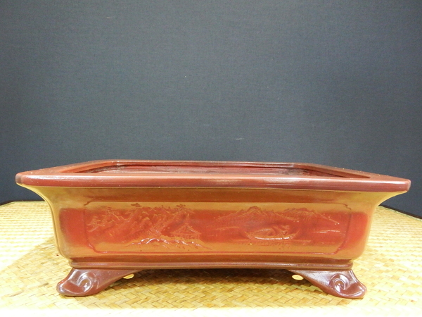 ◇盆栽幸◇美芸ー外縁釘彫雲足長方鉢◇和鉢◇左右：２４．５cmB