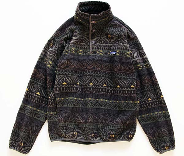 90s patagonia 総柄フリースミトンUSA製 / シンチラスナップT ☆90s USA製 patagoniaパタゴニア 総柄 フリース スナップT S☆B