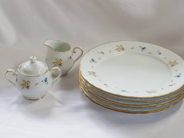 ノリタケレトロ大型シンプルポット・シュガー・ミルク・プラター4点 美