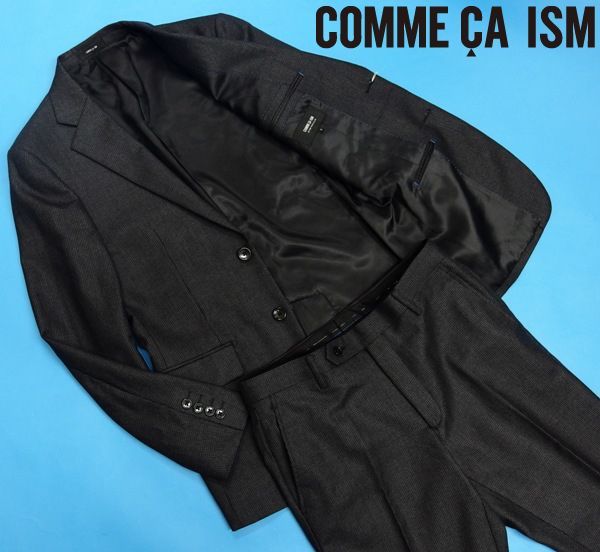 新品3万★コムサイズム 秋冬 サキソニー 千鳥柄スーツS★黒