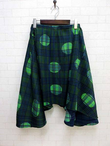 プリーツプリーズ スカート フレア 変形 プリーツ 水玉 2 緑 PLEATS