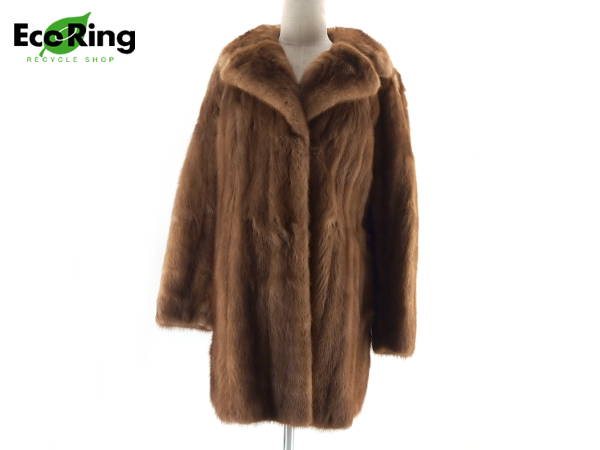 1円 ミンク 毛皮ファーコート ロングコート ブラウン AR160