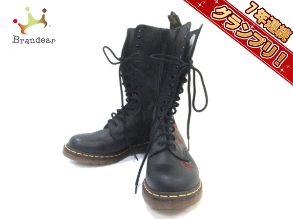 ドクターマーチン ロングブーツ レディース 黒×マルチ レザー