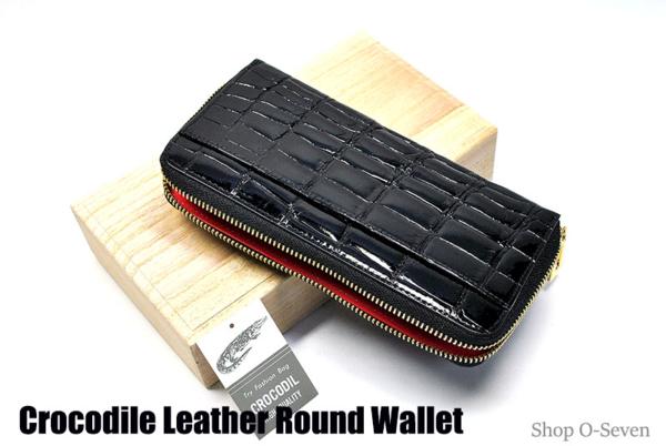 ■1円～☆ヘンローン社・クロコダイルラウンド長財布（艶有黒）