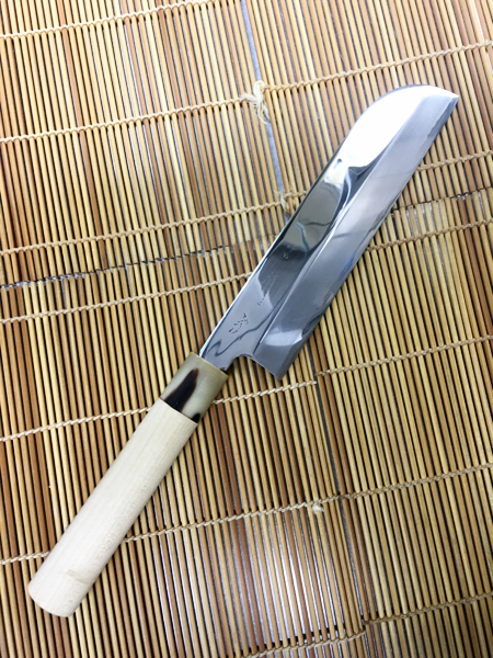 有次 薄刃包丁 刃渡180mm 水牛栗型柄 本刃 鏡面