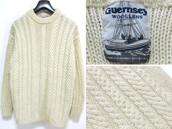 ガンジーウーレンズ アランセーター フィッシャーマンニット40白