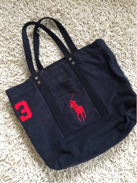 美品 ラルフローレン 定番 トートバック ネイビー