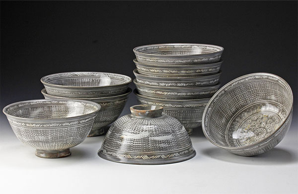 【古美味】三代清水日呂志 駕洛窯造 三島茶碗 十客 茶道具 保証