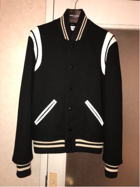 サンローランパリ14awテディジャケット44新品レザーデニムニット