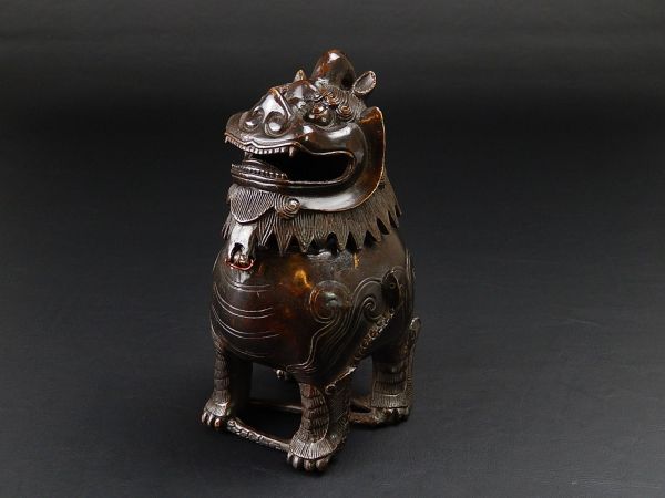 中国古玩 銅製 獅子香炉 時代物 唐物