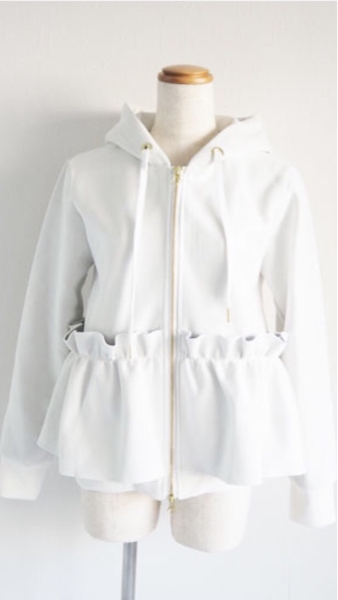 美品☆my clozette 配色フリル パーカー 白 グレー マイクロ