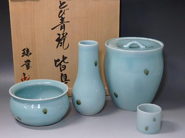 ◇茶道具 茶器【飛青磁 皆具】京焼 西尾瑞豊/木箱入 西尾