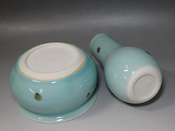 西尾瑞豊 とび青磁 皆具 茶道 茶道具 青磁 飛青磁 陶芸 共箱 木箱 ◇茶道具 茶器【飛青磁 皆具】京焼 西尾瑞豊/木箱入 西尾