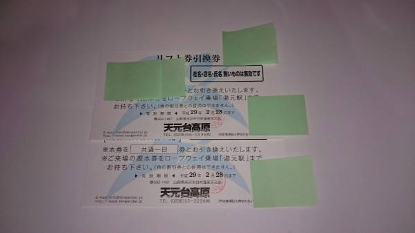 【送料無料】天元台高原スキー場 リフト券引換券(共通一日券)2枚