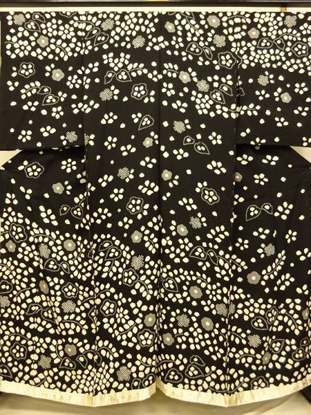 ★黒地に鹿の子手絞り尽くし【正絹高級訪問着未仕立品】