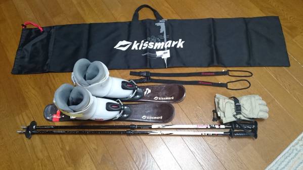 スキーセット 板63cm ブーツ20cm ストック伸縮 手袋 中古値下