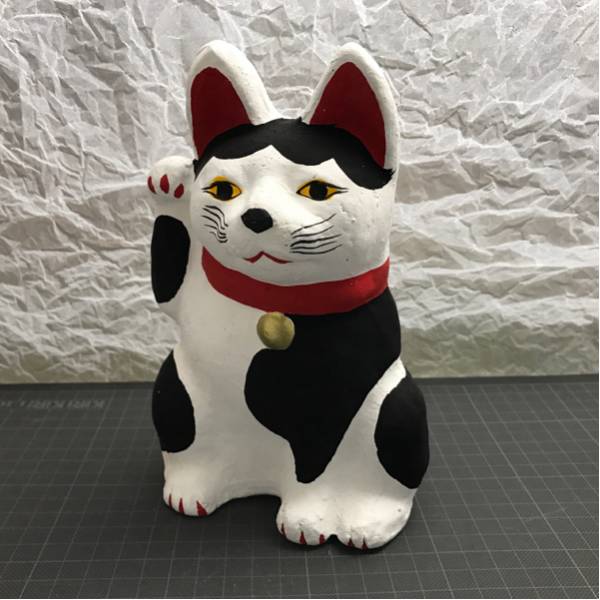 廃絶 三河旭土人形】招き猫 高山 民芸 郷土玩具 張子 旭土人形 招き猫 郷土