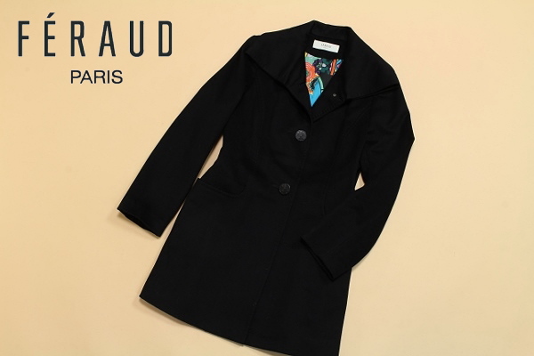 ☆FERAUD/ルイフェロー 裏総柄 カシミヤ100% コート 40 黒 ルイ 