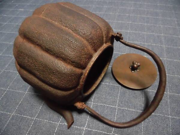 茶器 煎茶道具 鉄釜 釜環 銅摘蓋 カボチャ 鉄器 茶道具 茶釜 丸釜