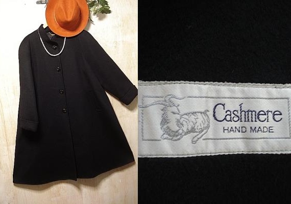 日本製 婦人 カシミヤ100%ロングコート 黒◇ ,USED中心オークション 